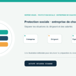 Illustration vectorielle originale représentant protection sociale · entreprise de chantier avec un symbole éditorial et trois repères de préparation; aucun client, contrat ou résultat réel n’est représenté.